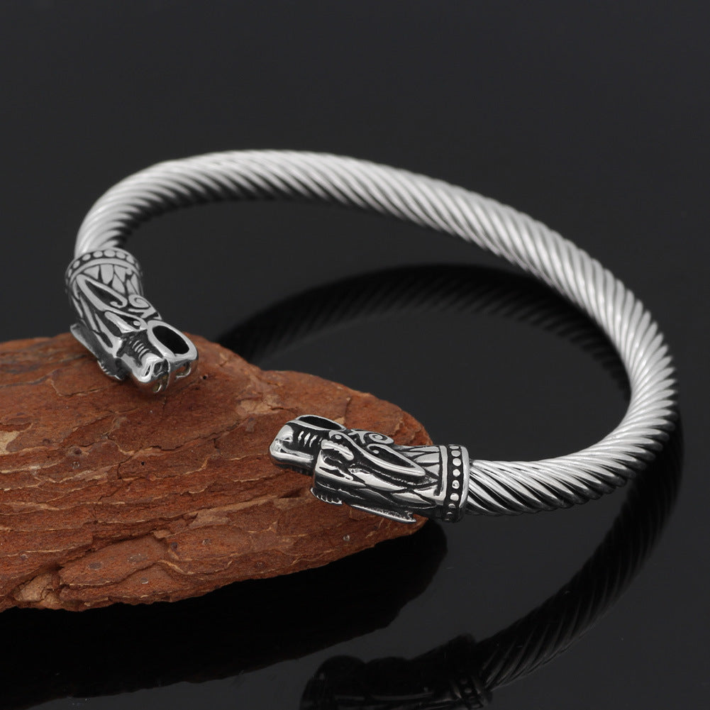 Pirate stainless steel vintage double head dragon bracelet