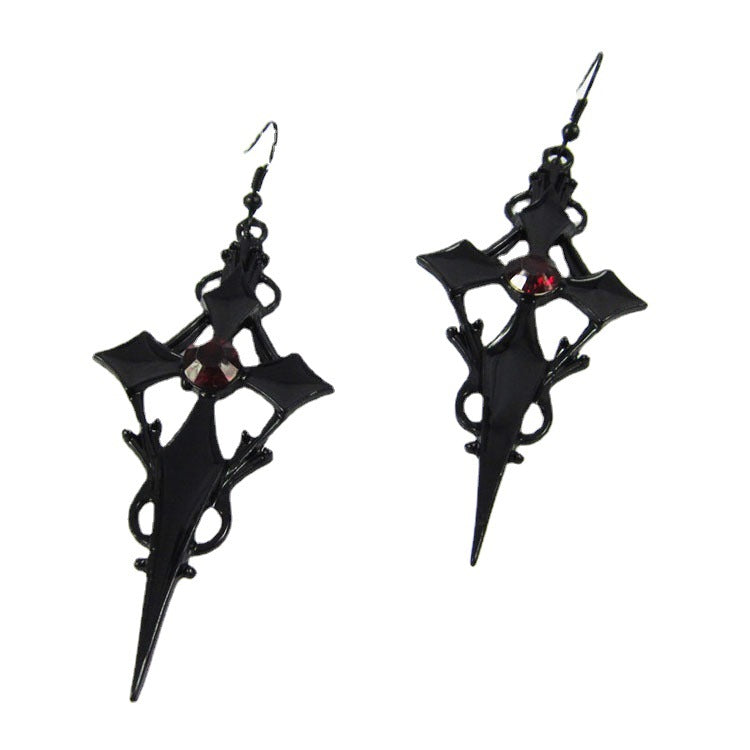 Cross Rhinestone Earrings Goth Punk Hour Hand Earrings