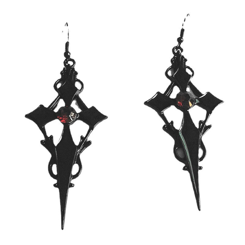 Cross Rhinestone Earrings Goth Punk Hour Hand Earrings
