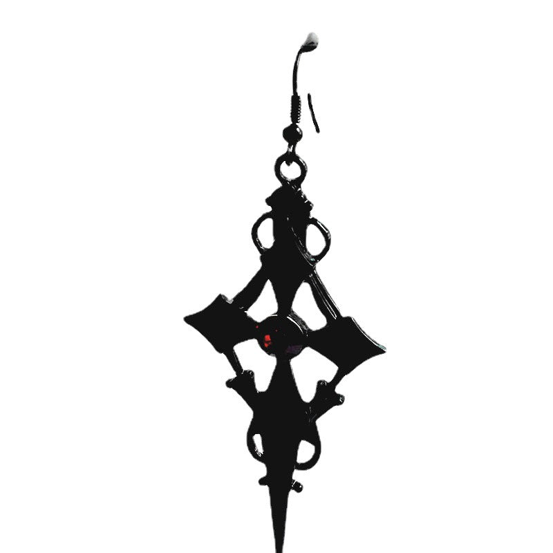 Cross Rhinestone Earrings Goth Punk Hour Hand Earrings