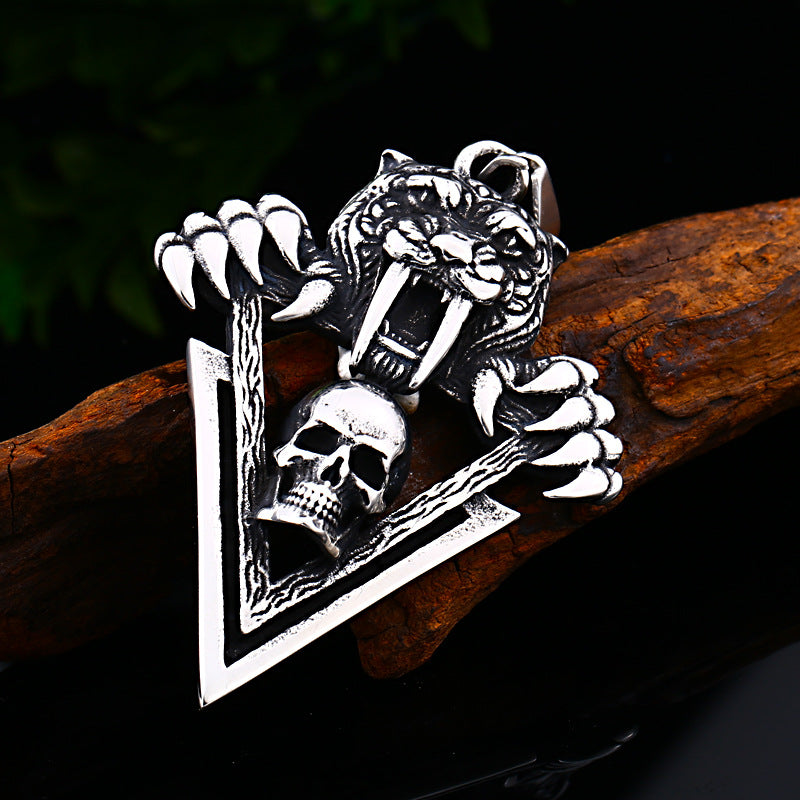 Stainless Steel Tooth Tiger Skull Pendant Men'S Retro Titanium Steel Pendant