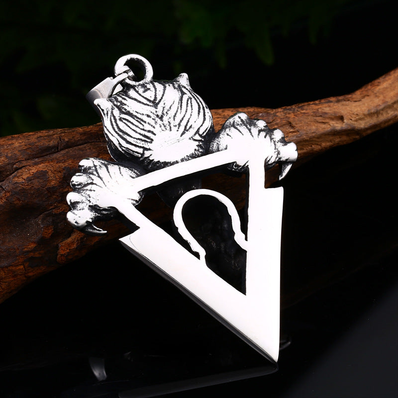 Stainless Steel Tooth Tiger Skull Pendant Men'S Retro Titanium Steel Pendant