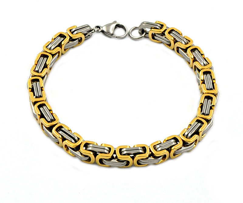 Stainless Steel Men's Byzantine Bracelet Monarch Emperor Chain Bracelet