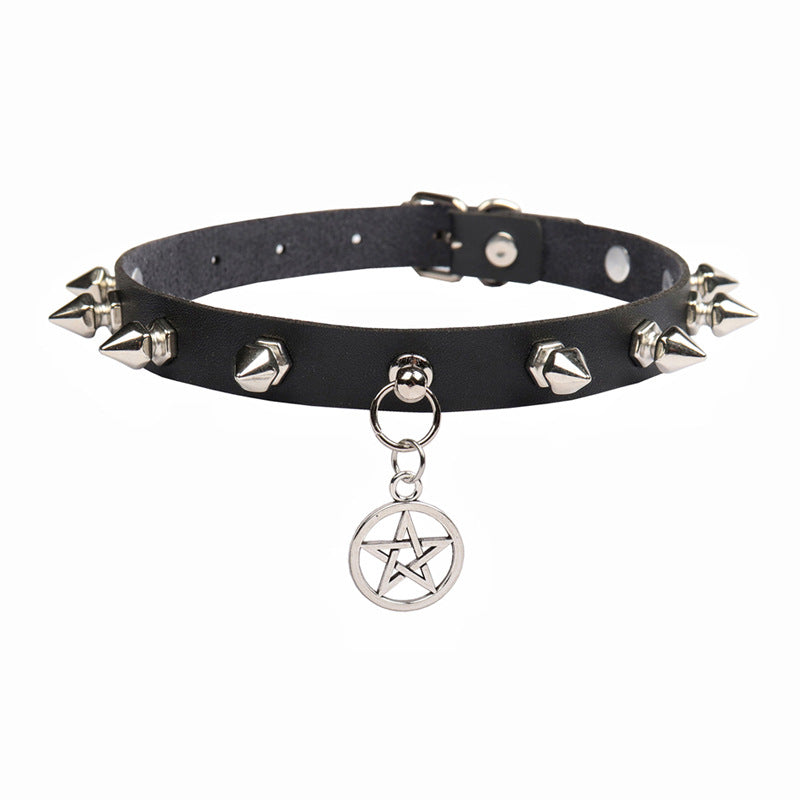Dark Personality Punk Retro Harajuku Pentagram Leather Collar