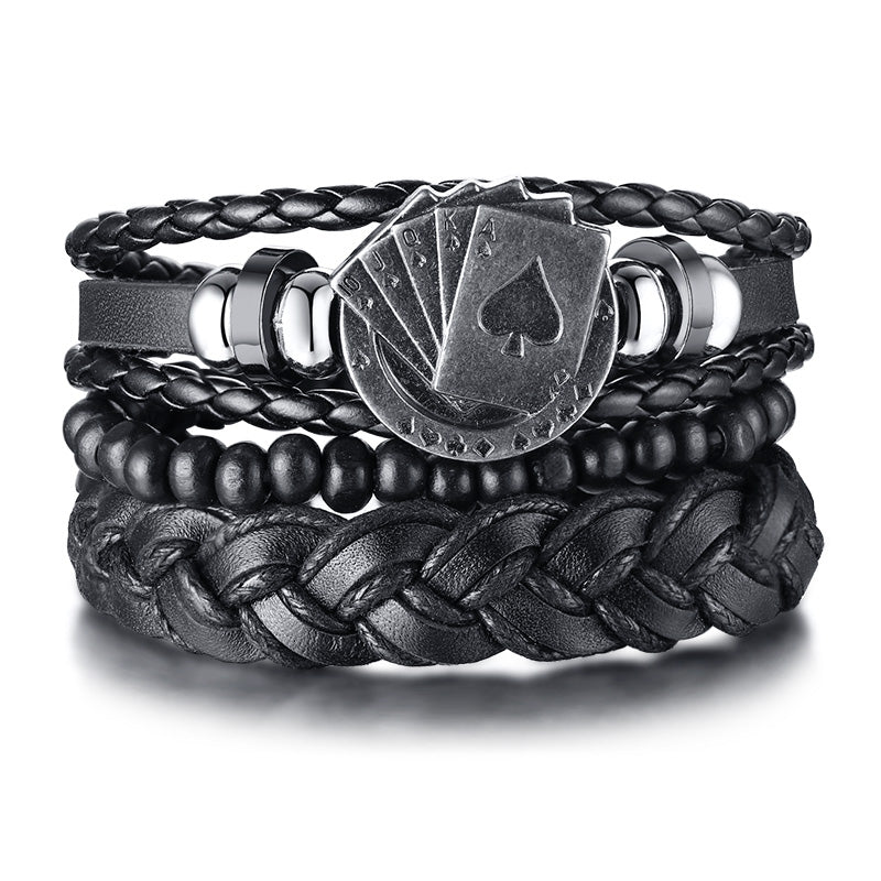Rudder Wooden Bead Leather Woven Bracelet
