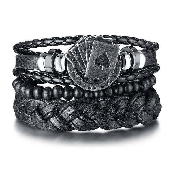 Rudder Wooden Bead Leather Woven Bracelet