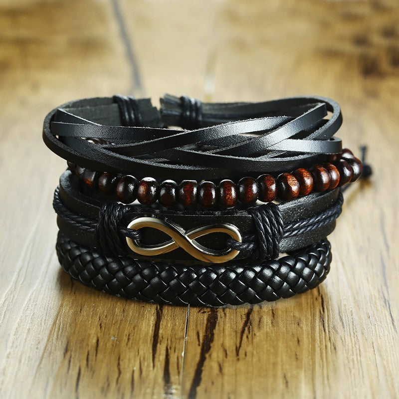 Rudder Wooden Bead Leather Woven Bracelet