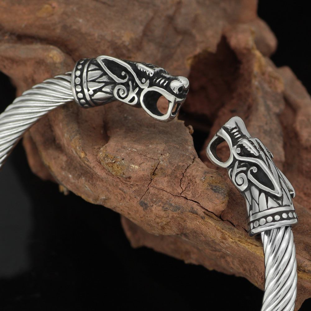 Pirate stainless steel vintage double head dragon bracelet