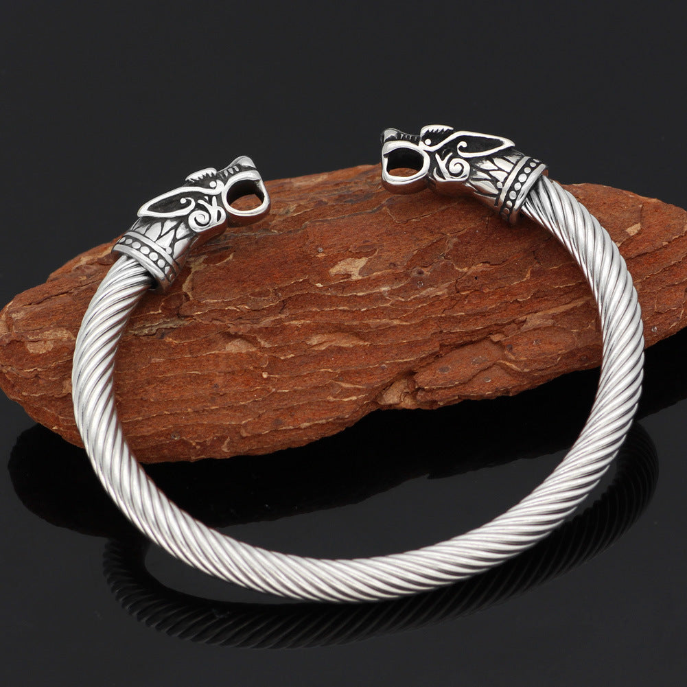 Pirate stainless steel vintage double head dragon bracelet