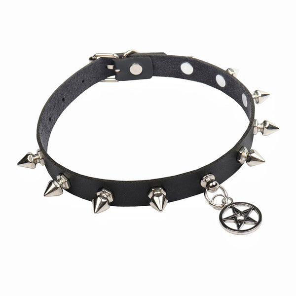 Dark Personality Punk Retro Harajuku Pentagram Leather Collar