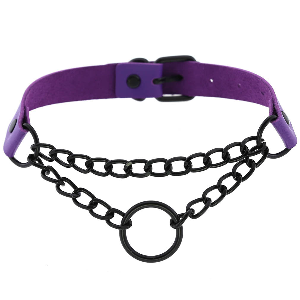 Harajuku Gothic PU Leather Black Rings Collar Bandana