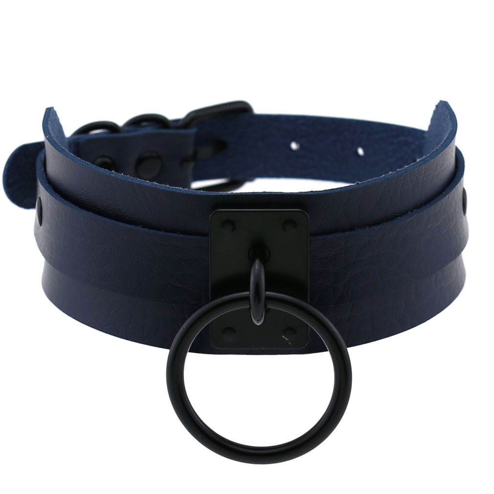 Harajuku Gothic PU Leather Black Rings Collar Bandana