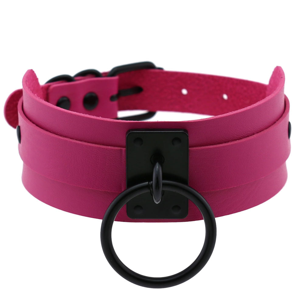 Harajuku Gothic PU Leather Black Rings Collar Bandana