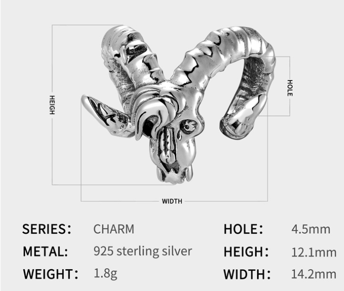 Goat Head Beads Goth Wind Silver