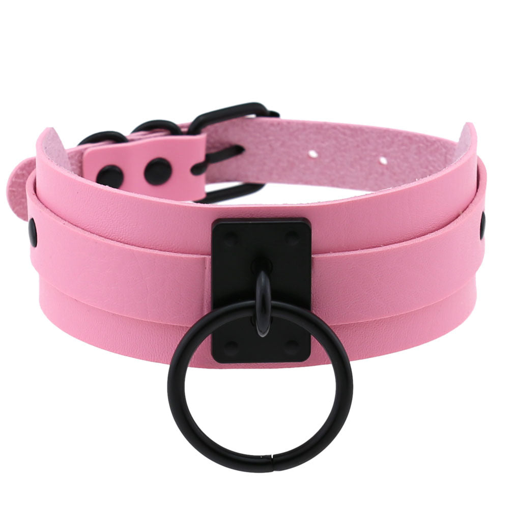 Harajuku Gothic PU Leather Black Rings Collar Bandana