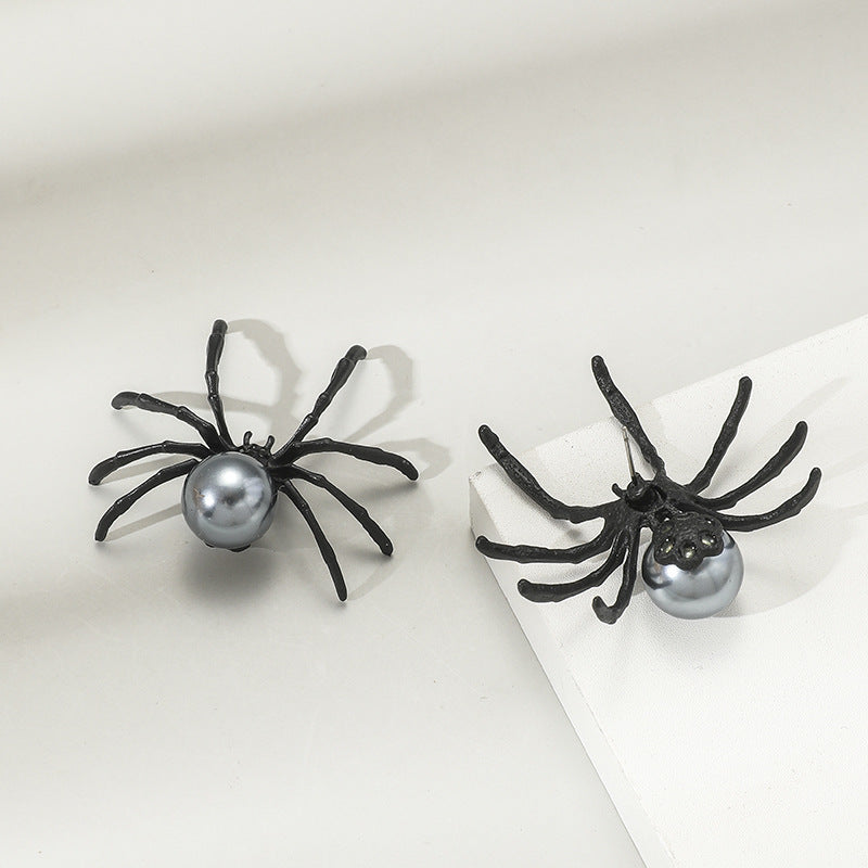 Personalized Simple Wansheng Black Spider Alloy Pearl Earrings