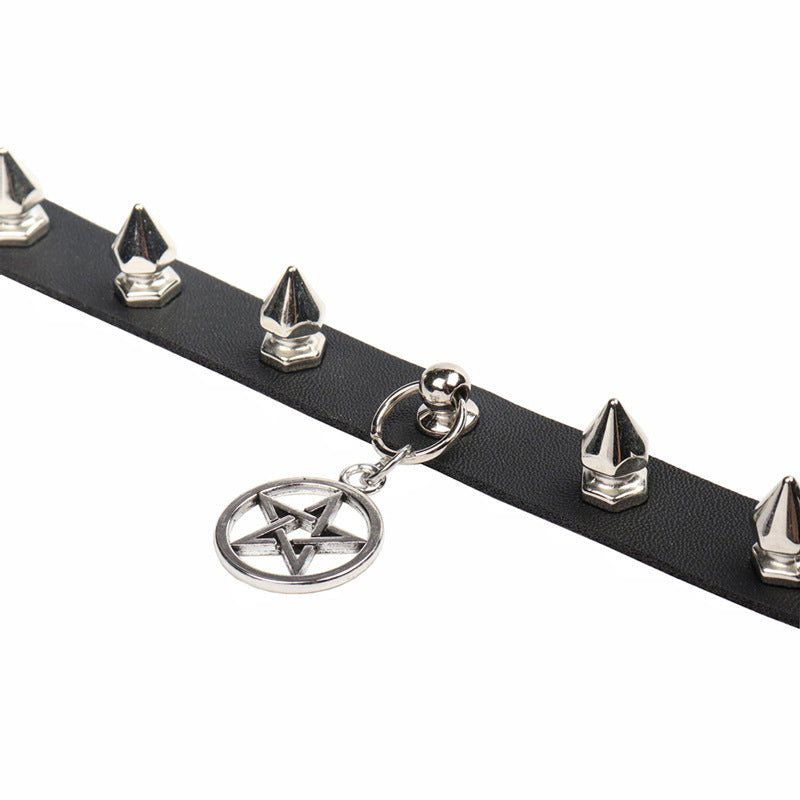 Dark Personality Punk Retro Harajuku Pentagram Leather Collar