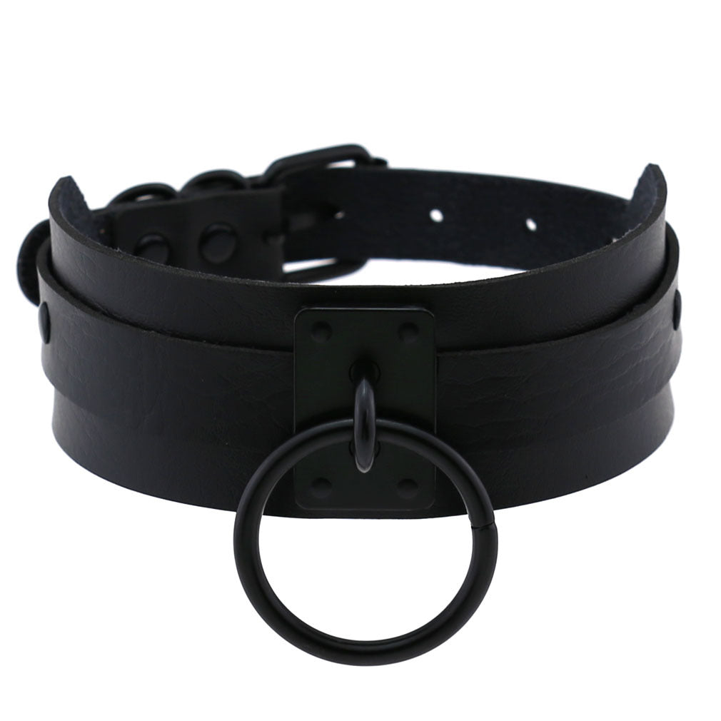Harajuku Gothic PU Leather Black Rings Collar Bandana