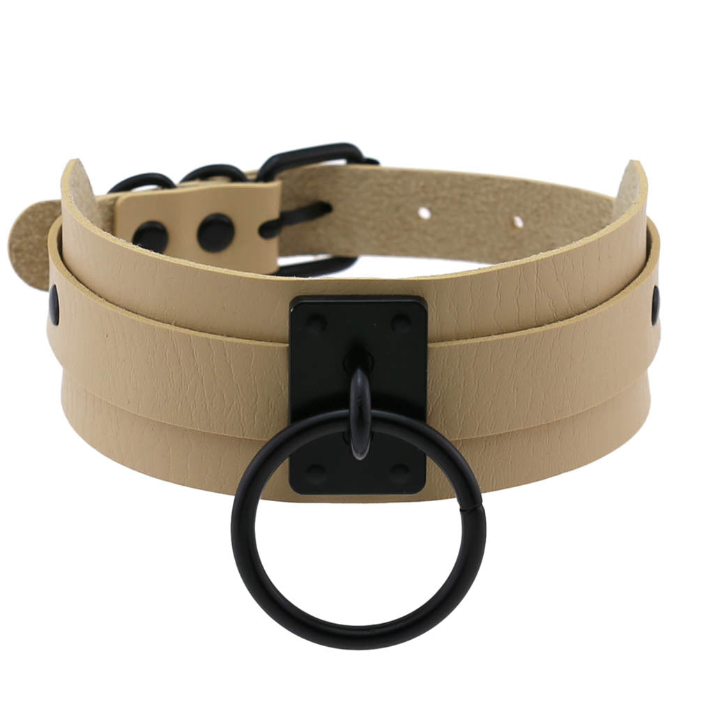Harajuku Gothic PU Leather Black Rings Collar Bandana