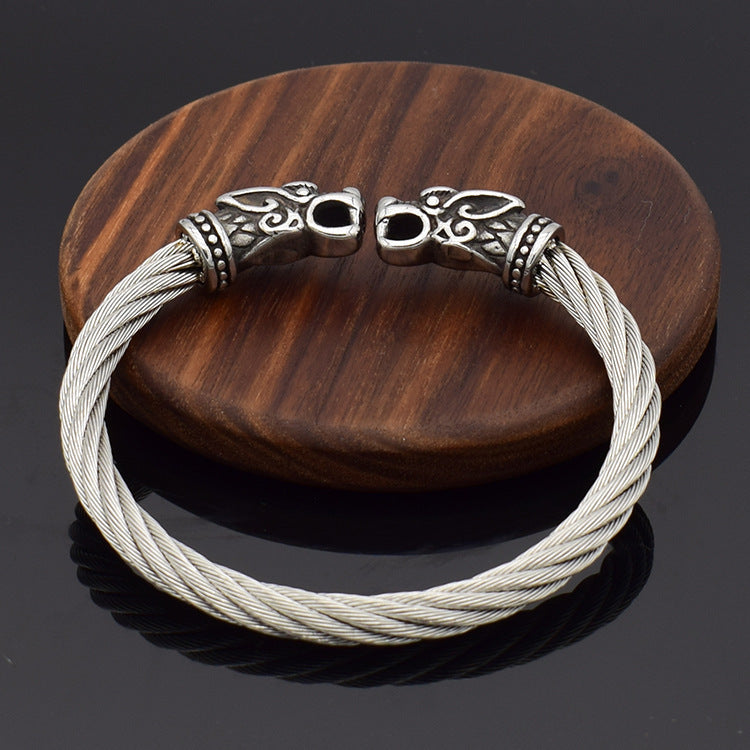 Pirate stainless steel vintage double head dragon bracelet