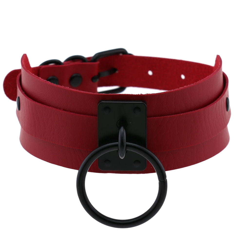 Harajuku Gothic PU Leather Black Rings Collar Bandana