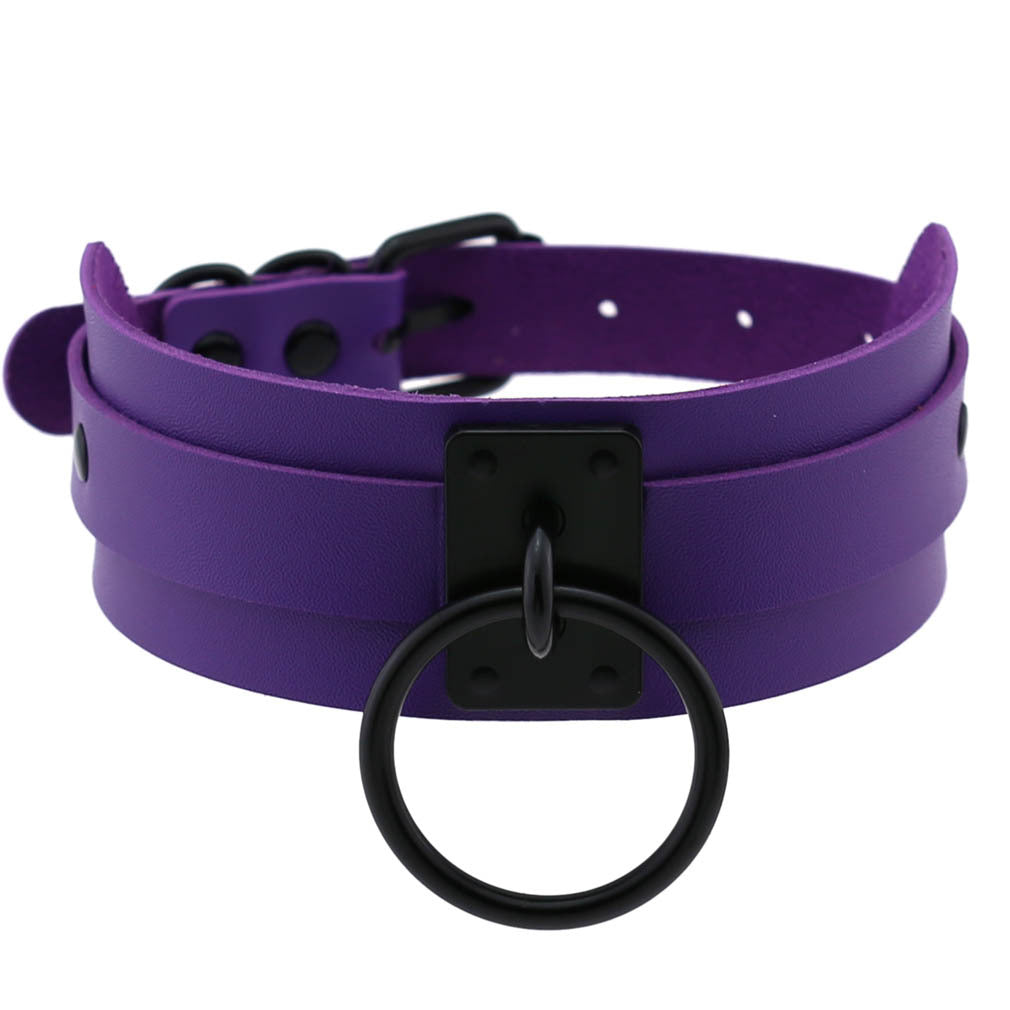 Harajuku Gothic PU Leather Black Rings Collar Bandana