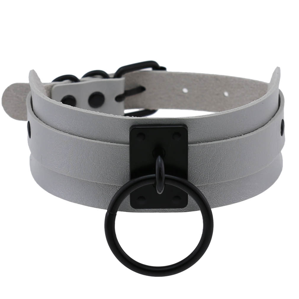 Harajuku Gothic PU Leather Black Rings Collar Bandana