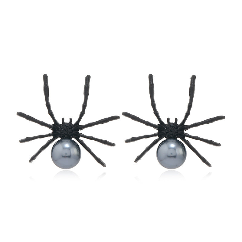 Personalized Simple Wansheng Black Spider Alloy Pearl Earrings