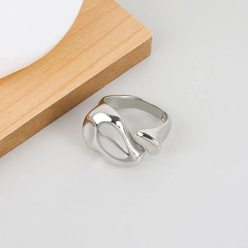 LIVVY Silver Color Irregular Width Open Ring