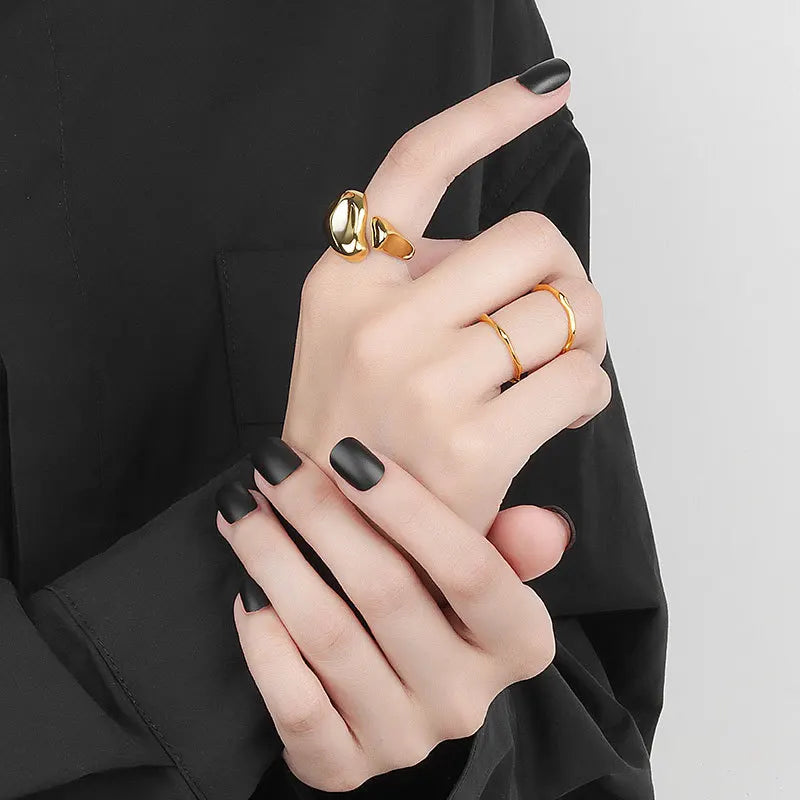 LIVVY Silver Color Irregular Width Open Ring