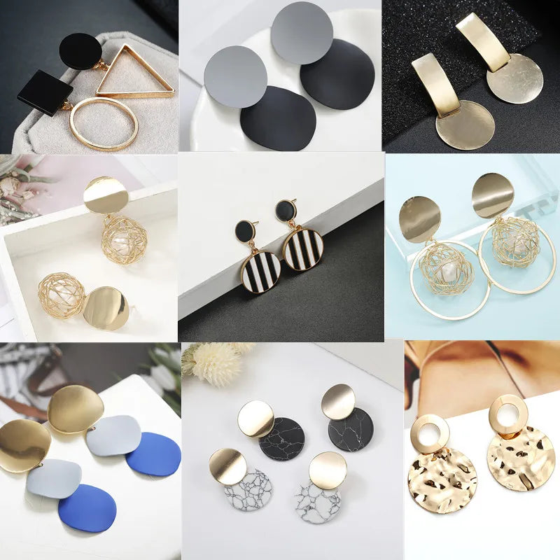 Round Geometric Statement Vintage  Stud Earrings