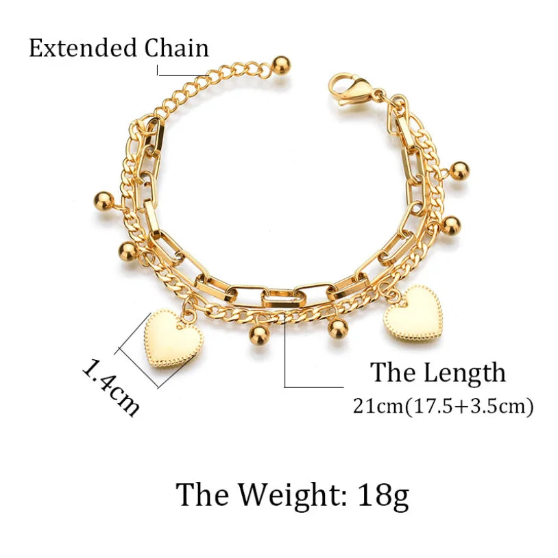 Bohemia 2 Layer Ball Lovers Love Heart Charm  Bracelet
