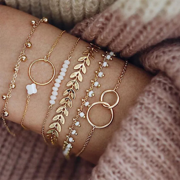 Bohemian Beaded Bracelets Pretty Flowers Leaf Hollow Out Geometry