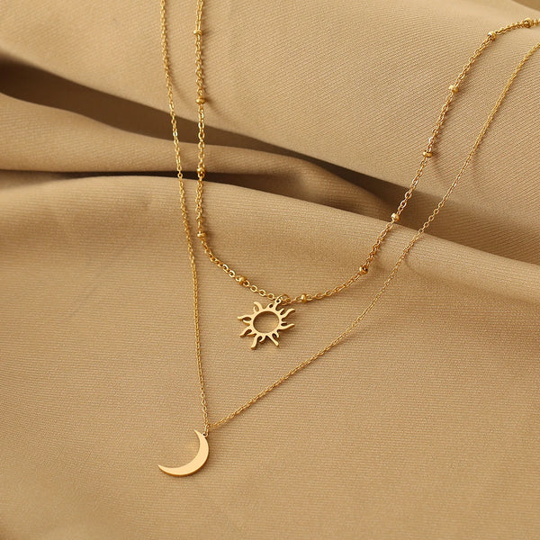 Multi-layer Style Sun Totem Moon Beaded chain Necklace F