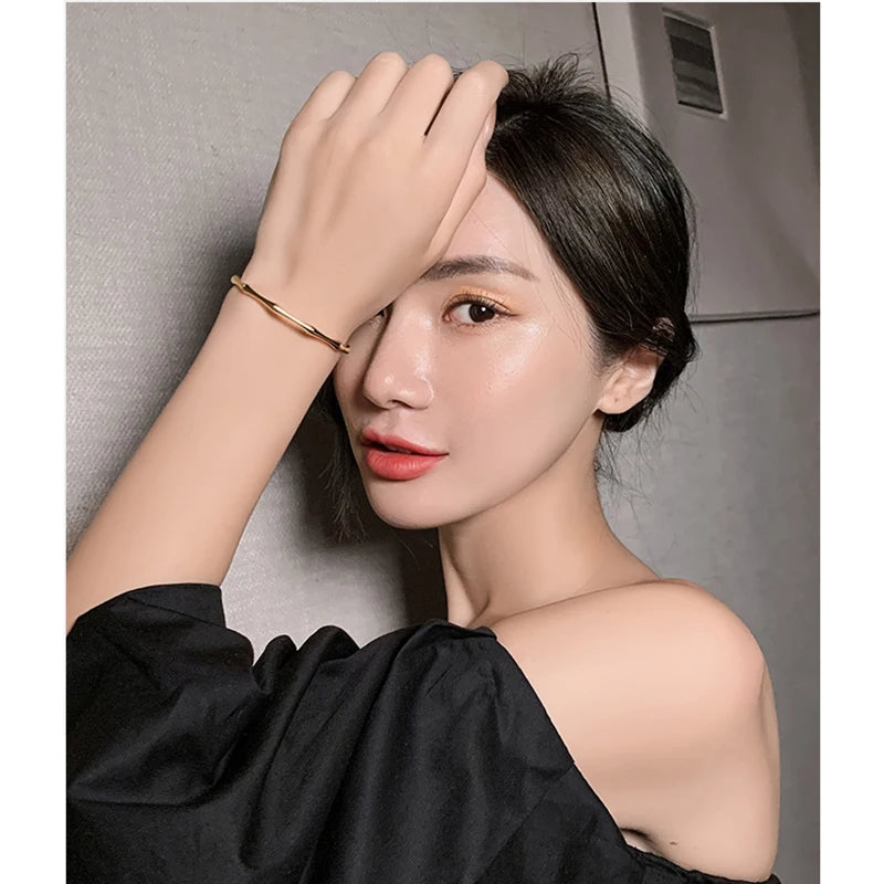 MEYRROYU Stainless Steel Gold Color Bamboo Joint Bangles  Bracelet