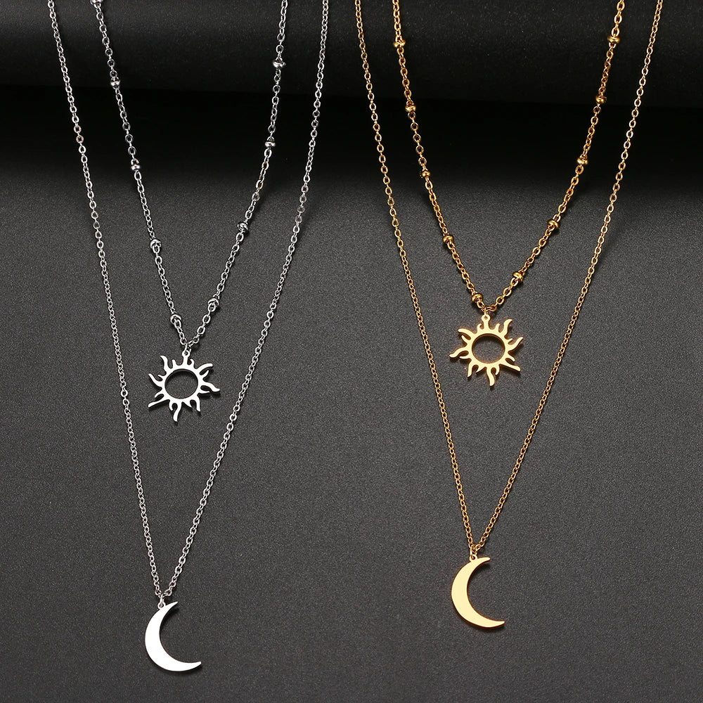 Multi-layer Style Sun Totem Moon Beaded chain Necklace F