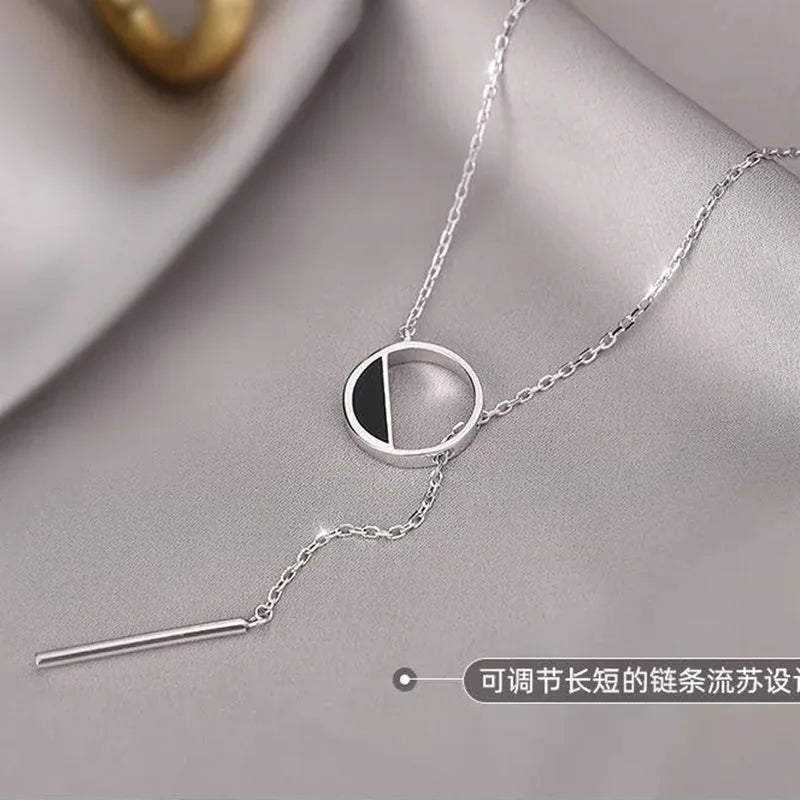 Shiny Delicate Round Rectangle Necklace