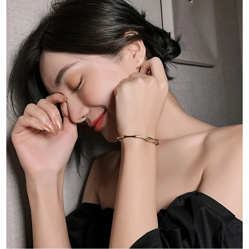 MEYRROYU Stainless Steel Gold Color Bamboo Joint Bangles  Bracelet