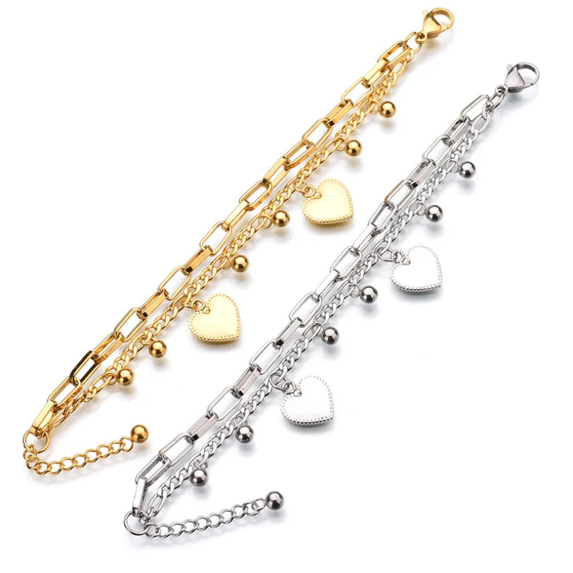 Bohemia 2 Layer Ball Lovers Love Heart Charm  Bracelet