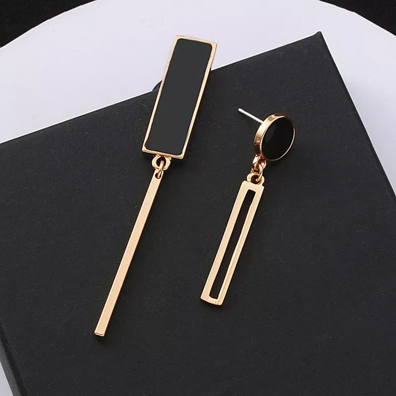 Round Geometric Rectangle Black Crystal Earrings
