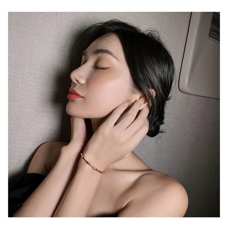 MEYRROYU Stainless Steel Gold Color Bamboo Joint Bangles  Bracelet