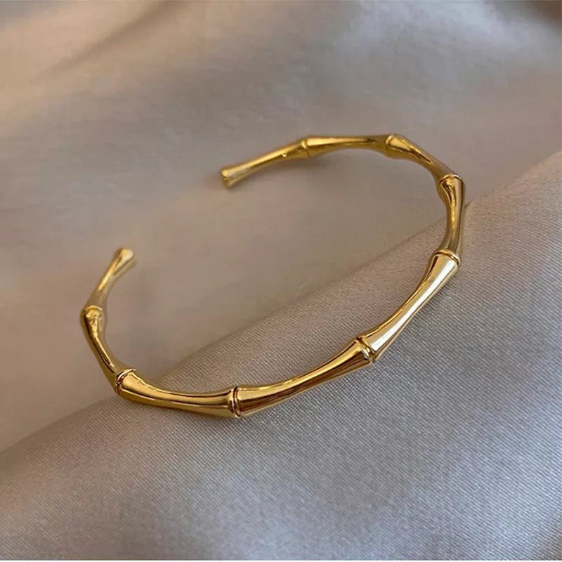 MEYRROYU Stainless Steel Gold Color Bamboo Joint Bangles  Bracelet