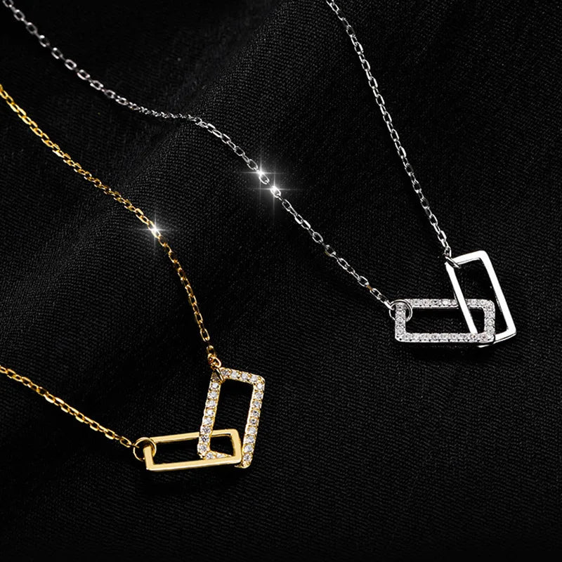 Shiny Rectangle Pendant Set with Cubic Zirconia Necklace