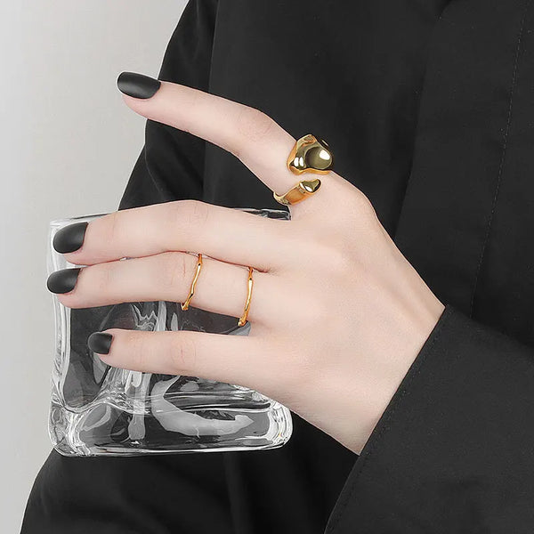 LIVVY Silver Color Irregular Width Open Ring