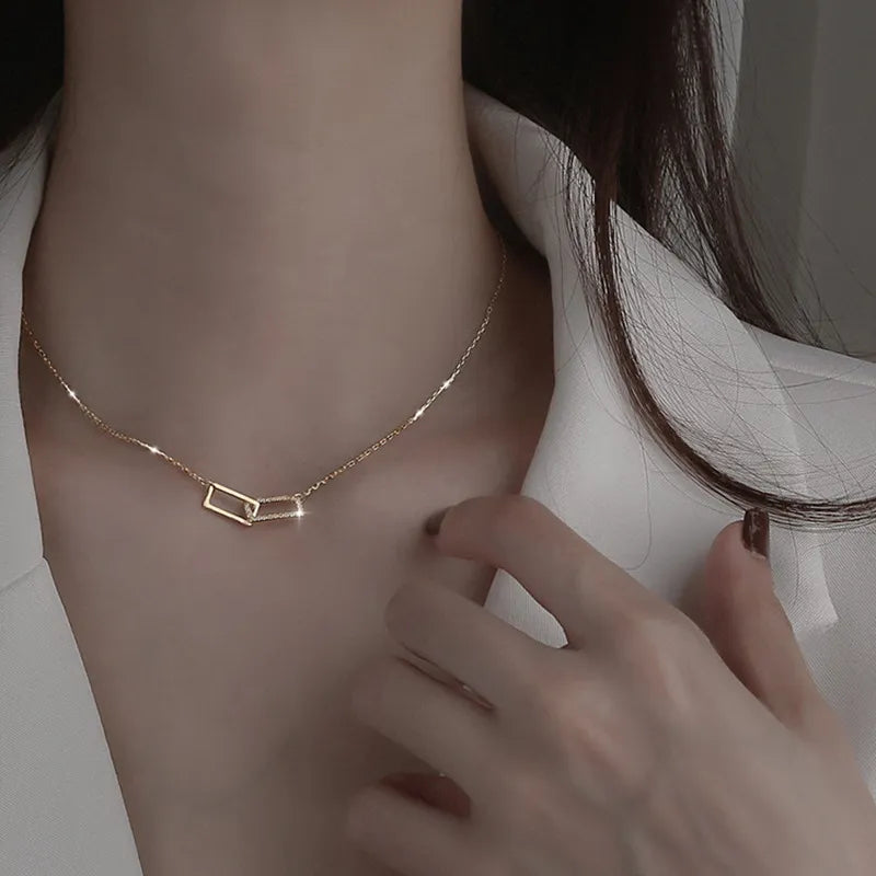 Shiny Rectangle Pendant Set with Cubic Zirconia Necklace