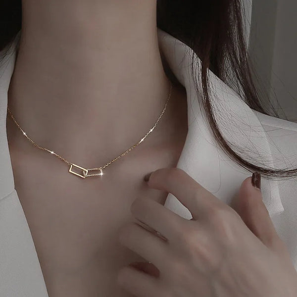 Shiny Rectangle Pendant Set with Cubic Zirconia Necklace
