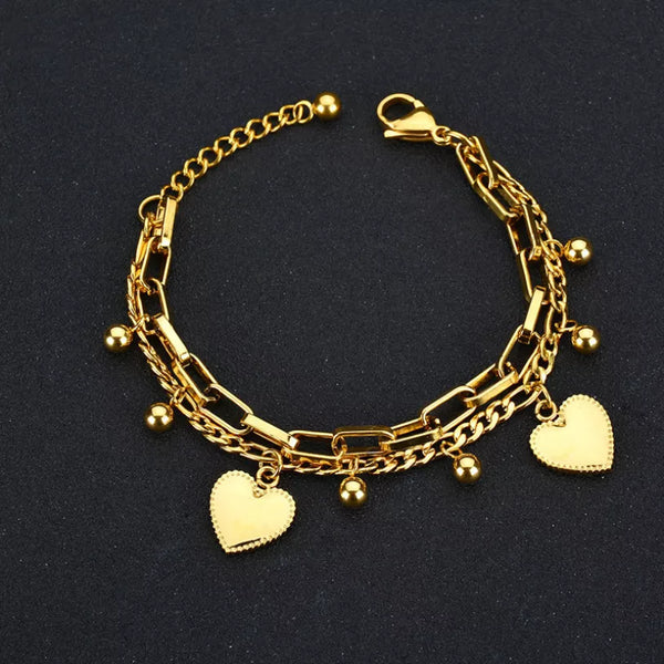 Bohemia 2 Layer Ball Lovers Love Heart Charm  Bracelet