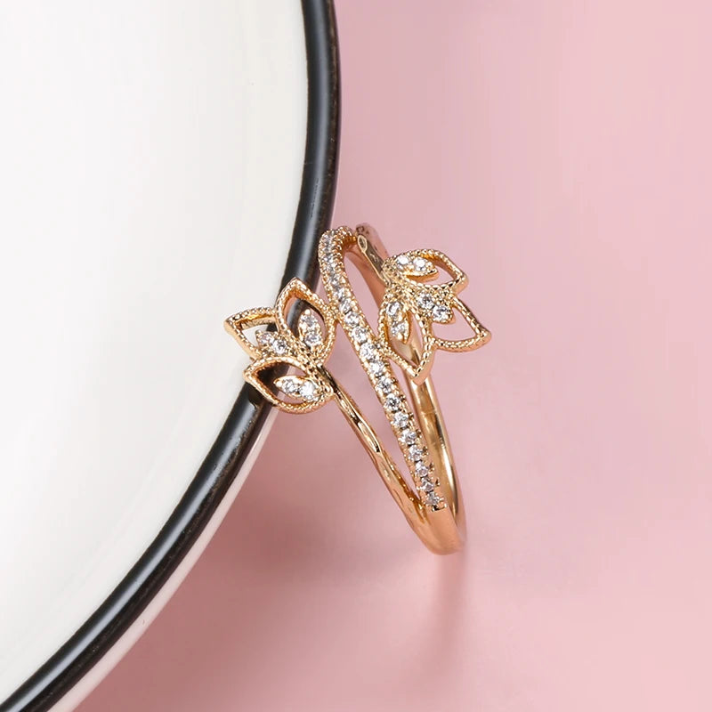 JULYDREAM Elegant Flower Double Zircon Ring