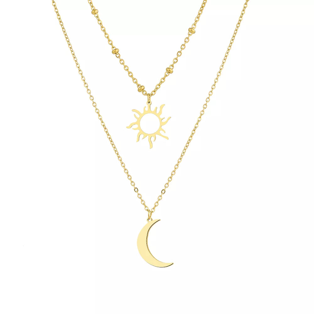 Multi-layer Style Sun Totem Moon Beaded chain Necklace F