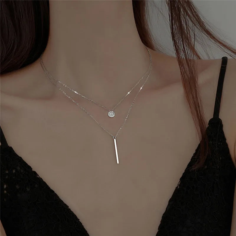 LATS New Shiny Round Plate Necklace Rose